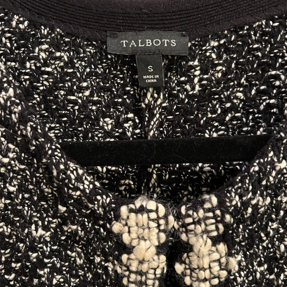 Talbots Black White Tweed Collarless Long Cardigan Sweater Jacket Women's Small - Picture 9 of 9